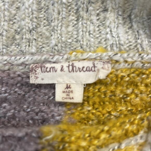 Hem & Thread Color Block Knit‎ Purple Yellow Blue Tan Sz M Sweater fall boxy fit - Picture 4 of 5